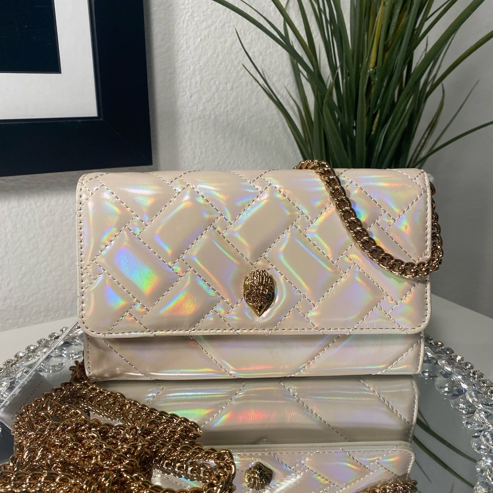 NWT Kurt Geiger Quilted Patent Leather Wallet On Chain - Picture 1 of 12